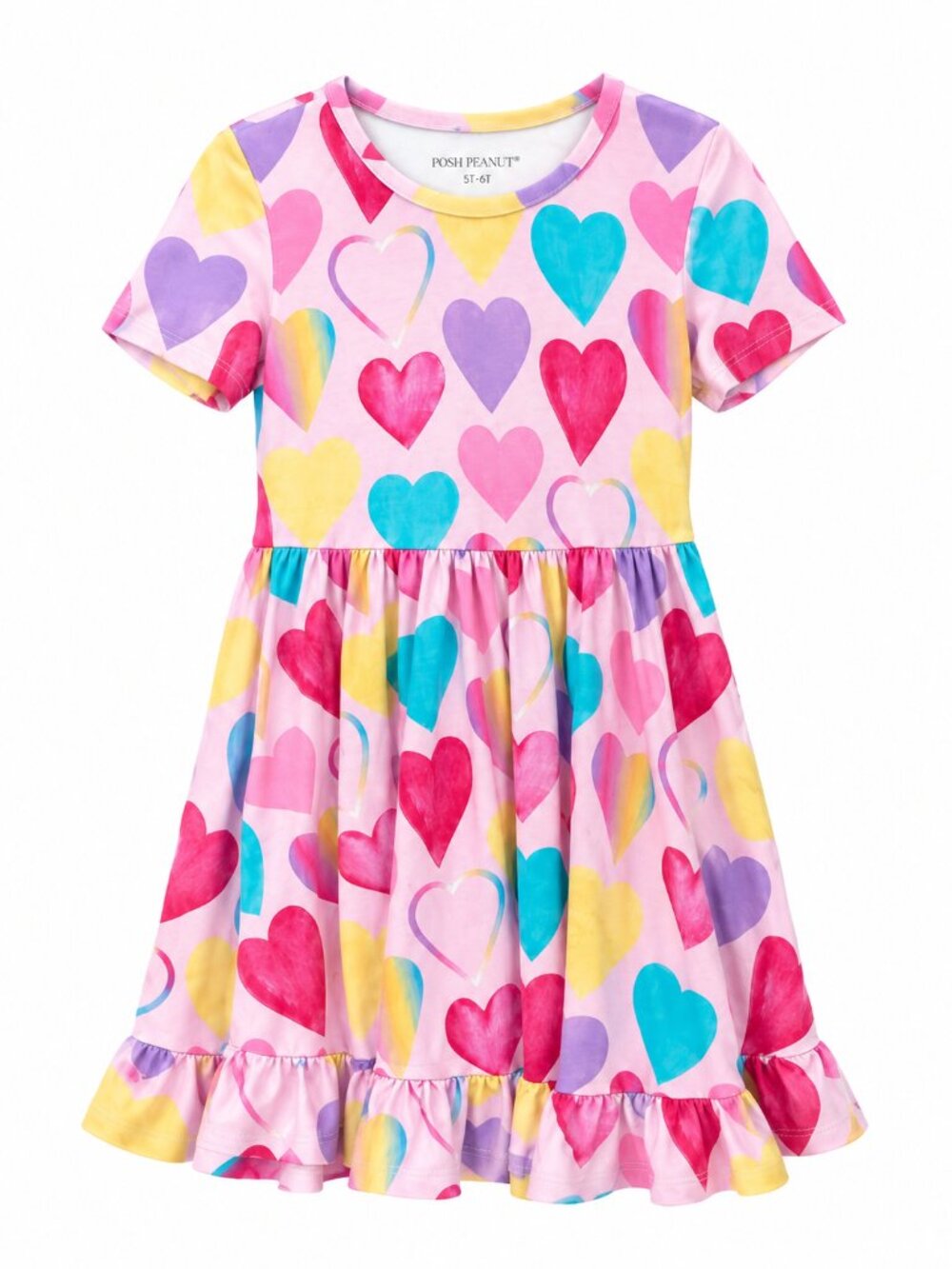 Posh Peanut Rainbow Hearts Twirl Dress and Shorts Girls Size 5-6